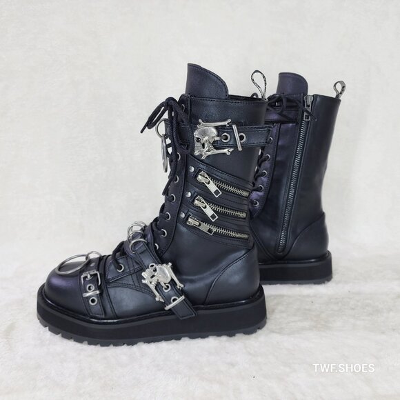 Valor Goth Combat Biker Ankle Boots Black Matte Men US Size - Picture 3 of 13